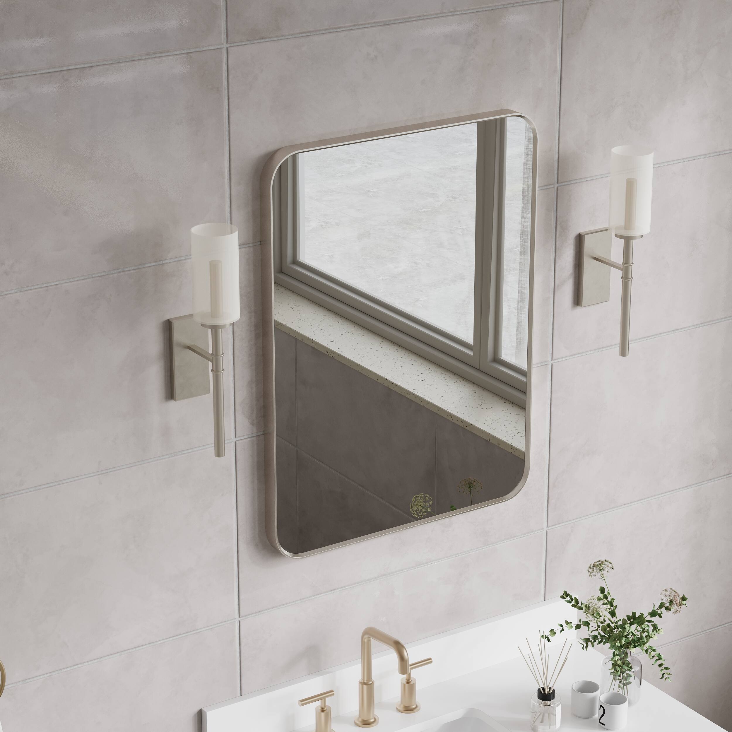 Alt View 1. WELLFOR - 24 in. W x 32 in. H Rectangular Aluminum Framed Wall-Mounted Bathroom Vanity Mirror - Brushed Nickel.