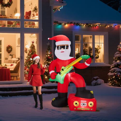 Alt View 7. Winado - 7.5 FT Tall Christmas Black Santa Playing Electric Guitar Inflatable Decoration for Outdoor Air Blown Holiday - Red.