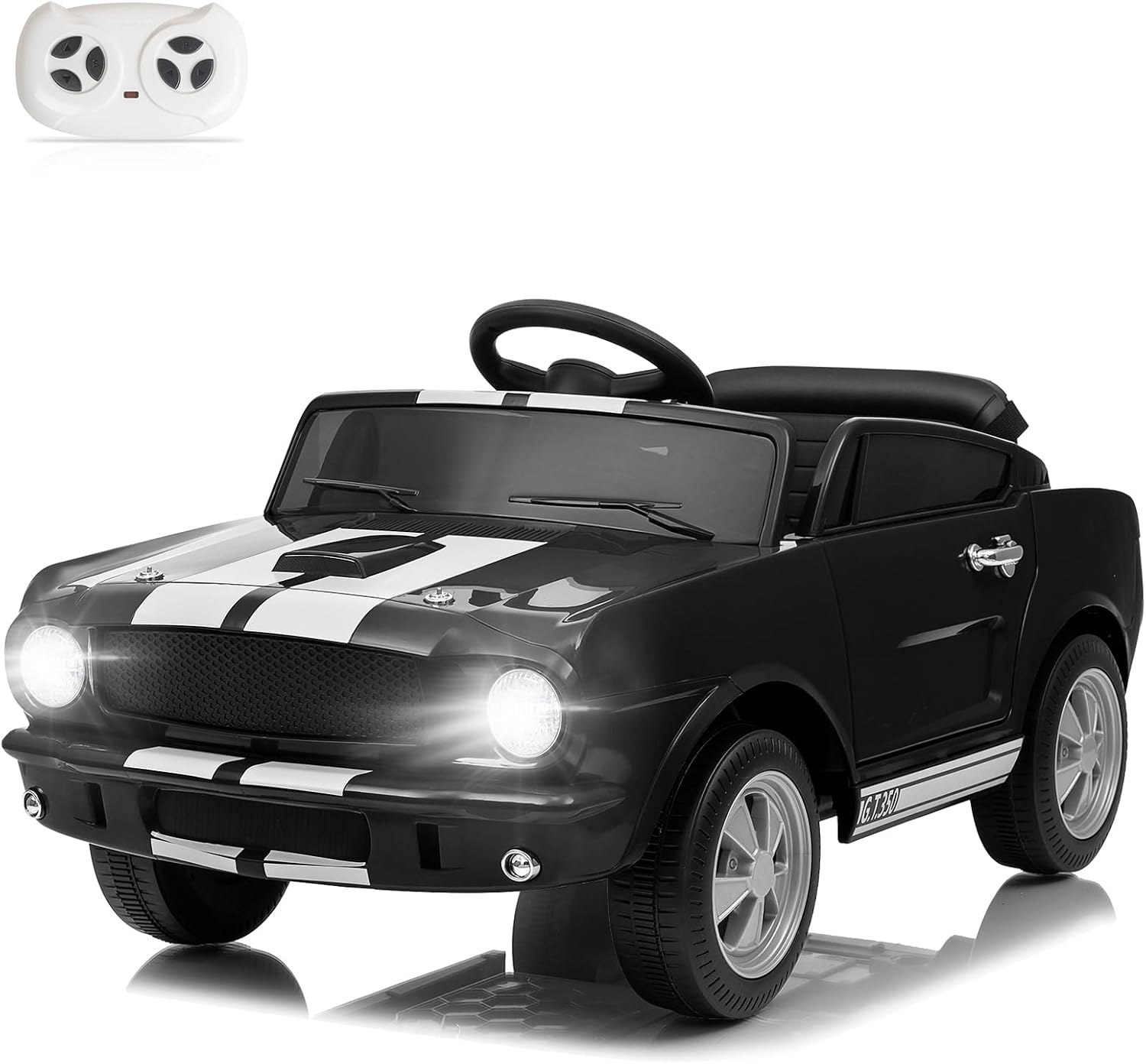 Front. Winado - 12V Licensed Shelby Electric Ride on Car, Kids Powered Ride On Toy Car, w/ Parent Remote Control, Safety Belt, 3 Speeds - White & Black.
