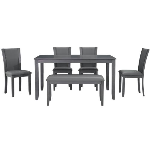 Alt View 4. LUCKY ONE - 6-Piece Modern Dining Set with 58.5" Rectangular Dining Table, Bench and 4 Upholstered Chairs - Gray.