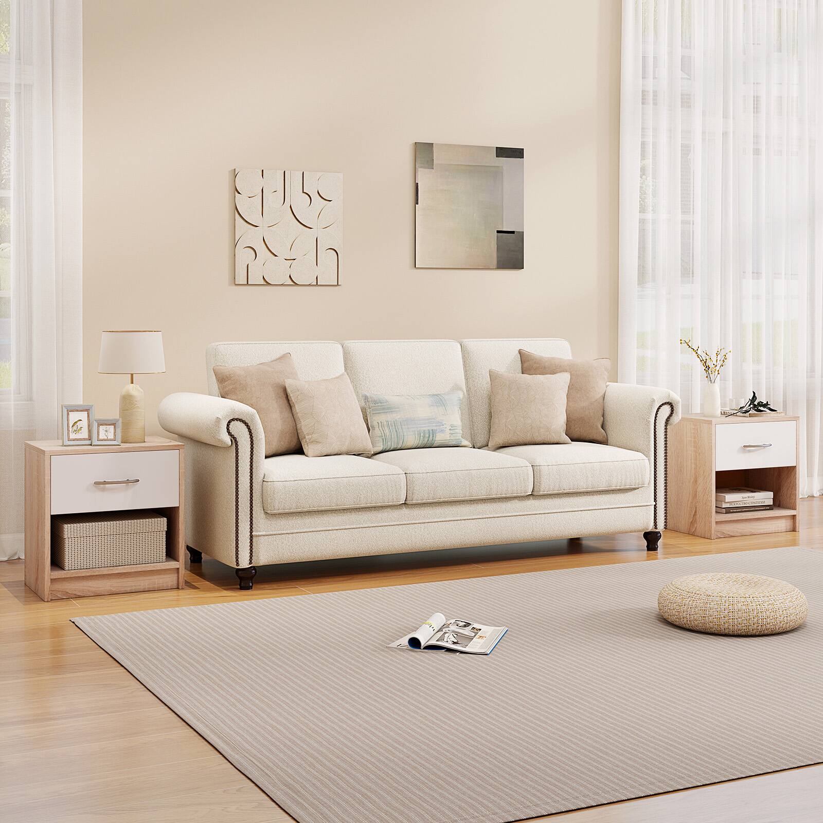 Alt View 3. Gymax - Gymax 2 PCS Nightstand w/ Drawer Side Table w/ Slide-out Drawer Open Storage Shelf Natural & White - Natural, White.