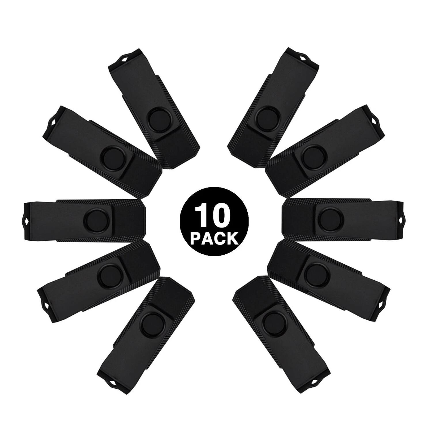 Angle. Stock Preferred - 10-Pack 16GB USB 2.0 Swivel Flash Drives - Black.