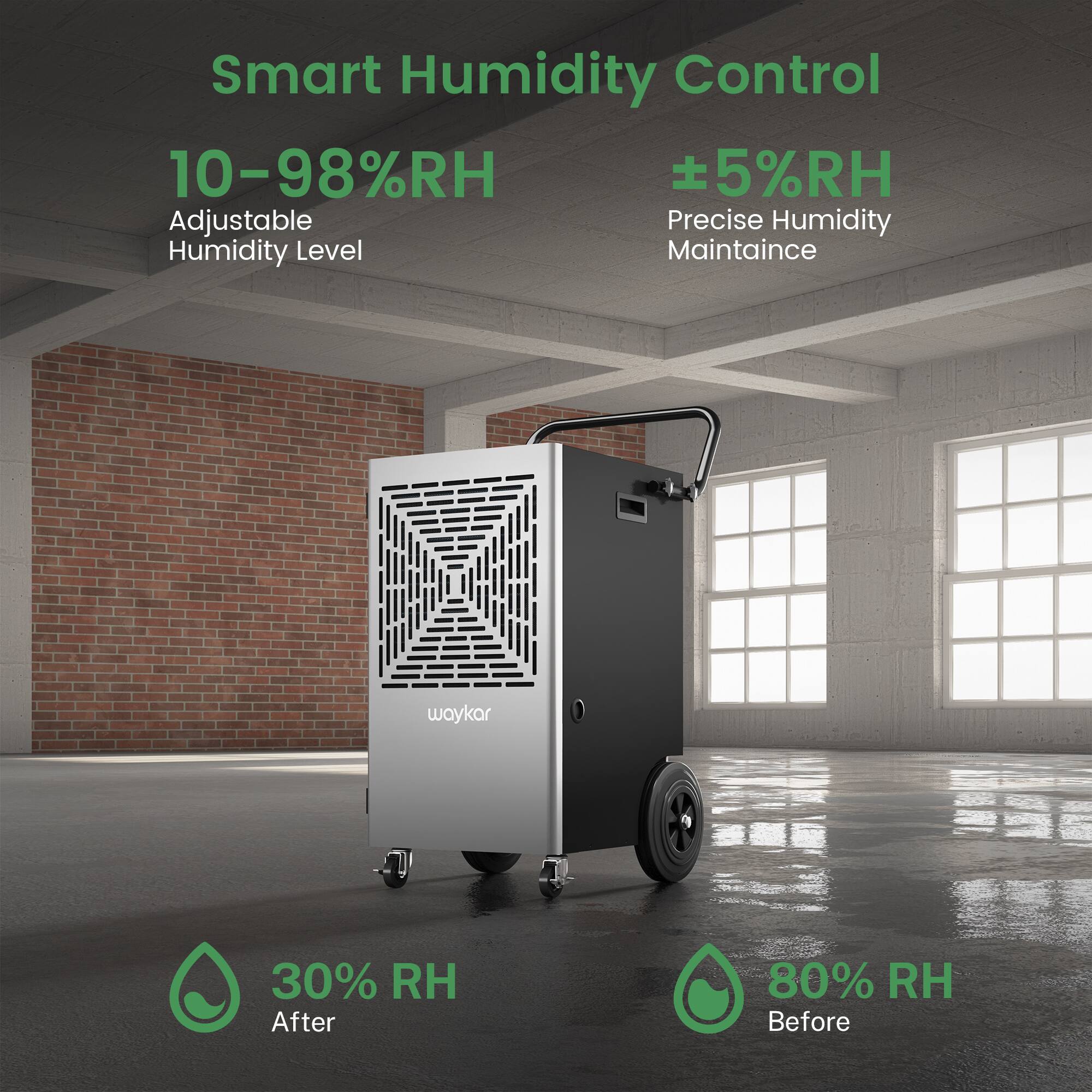 Smart Humidity Control

10–98%RH  
Adjustable Humidity Level

±5%RH  
Precise Humidity Maintenance

30% RH After

80% RH Before