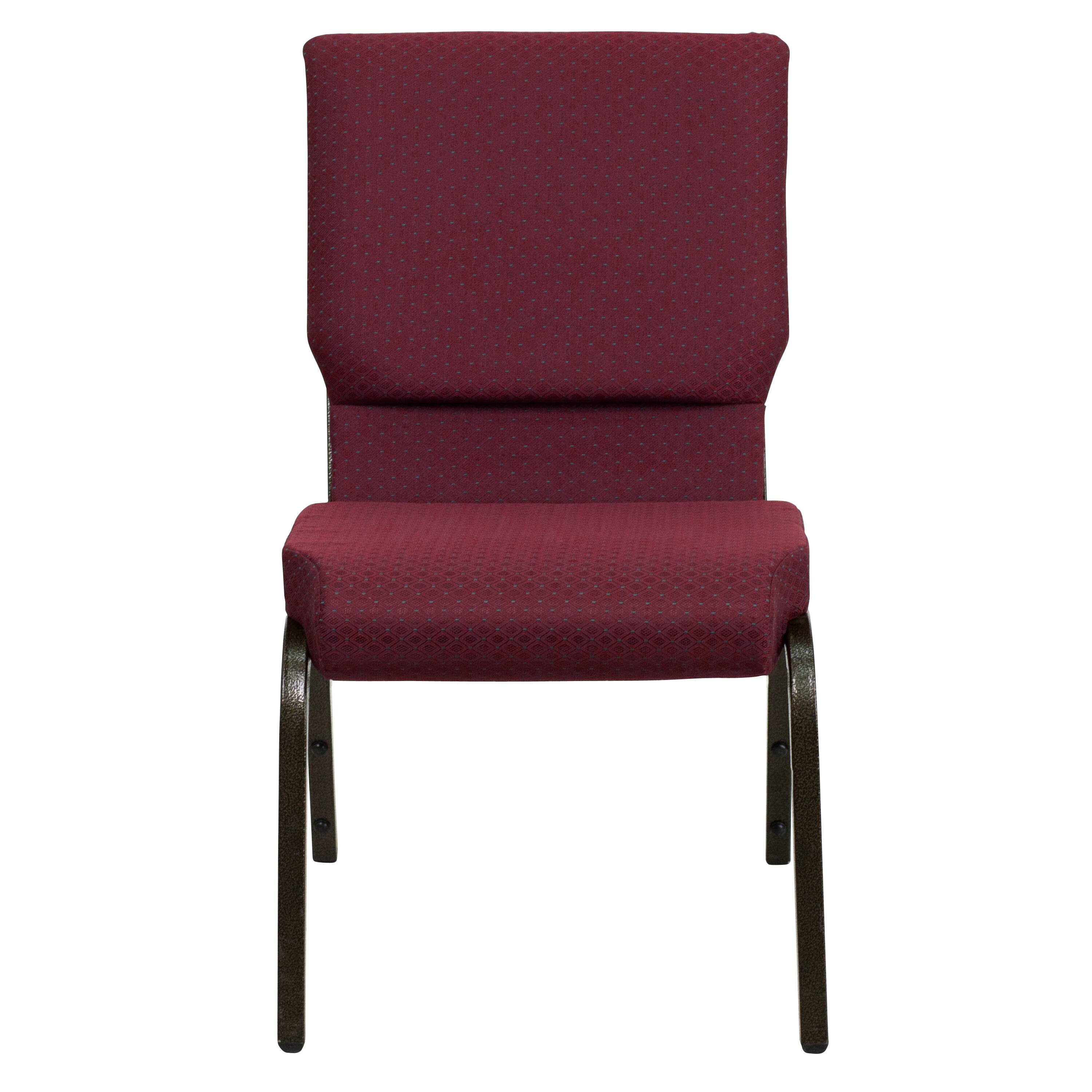 Alt View 8. Emma + Oliver - 4 Pack 18.5''W Stacking Church Chair - Burgundy Patterned Fabric/Gold Vein Frame.
