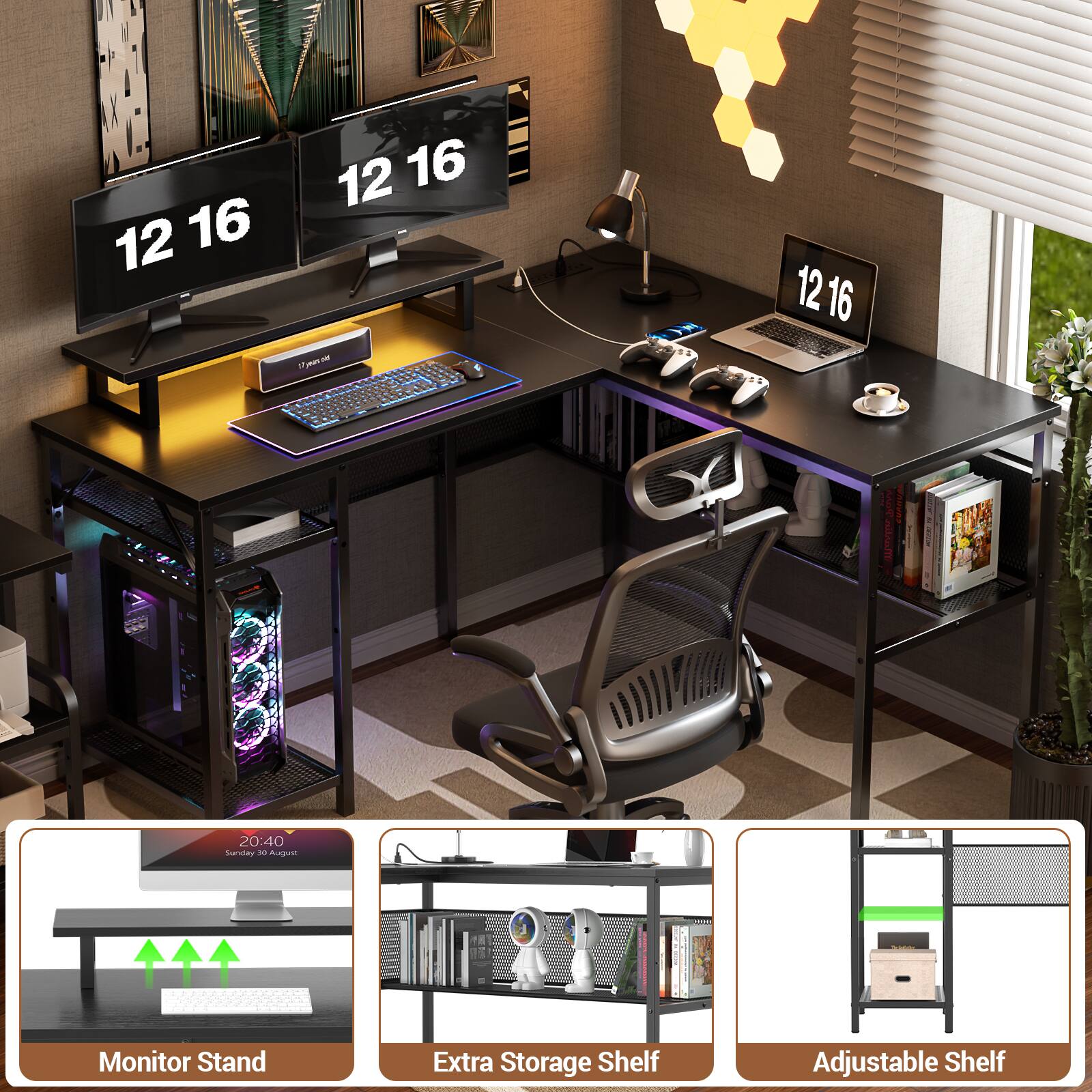 12 16 1216 12 16 - o 3 12 16 | | 20:40 C dG An di Monitor Stand Extra Storage Shelf Adjustable Shelf