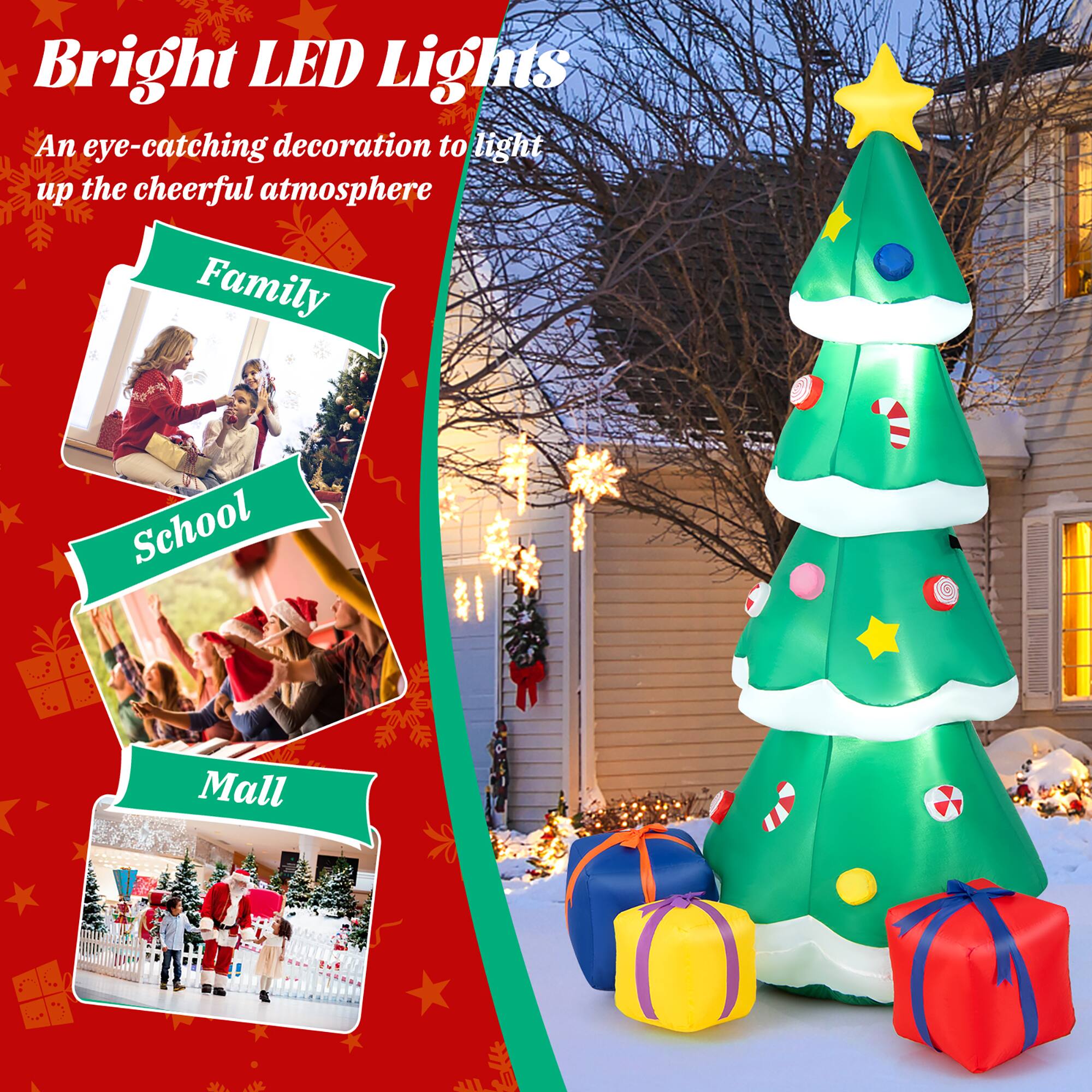 Bright LED Lights  
An eye-catching decoration to light up the cheerful atmosphere  

Family  
School  
Mall