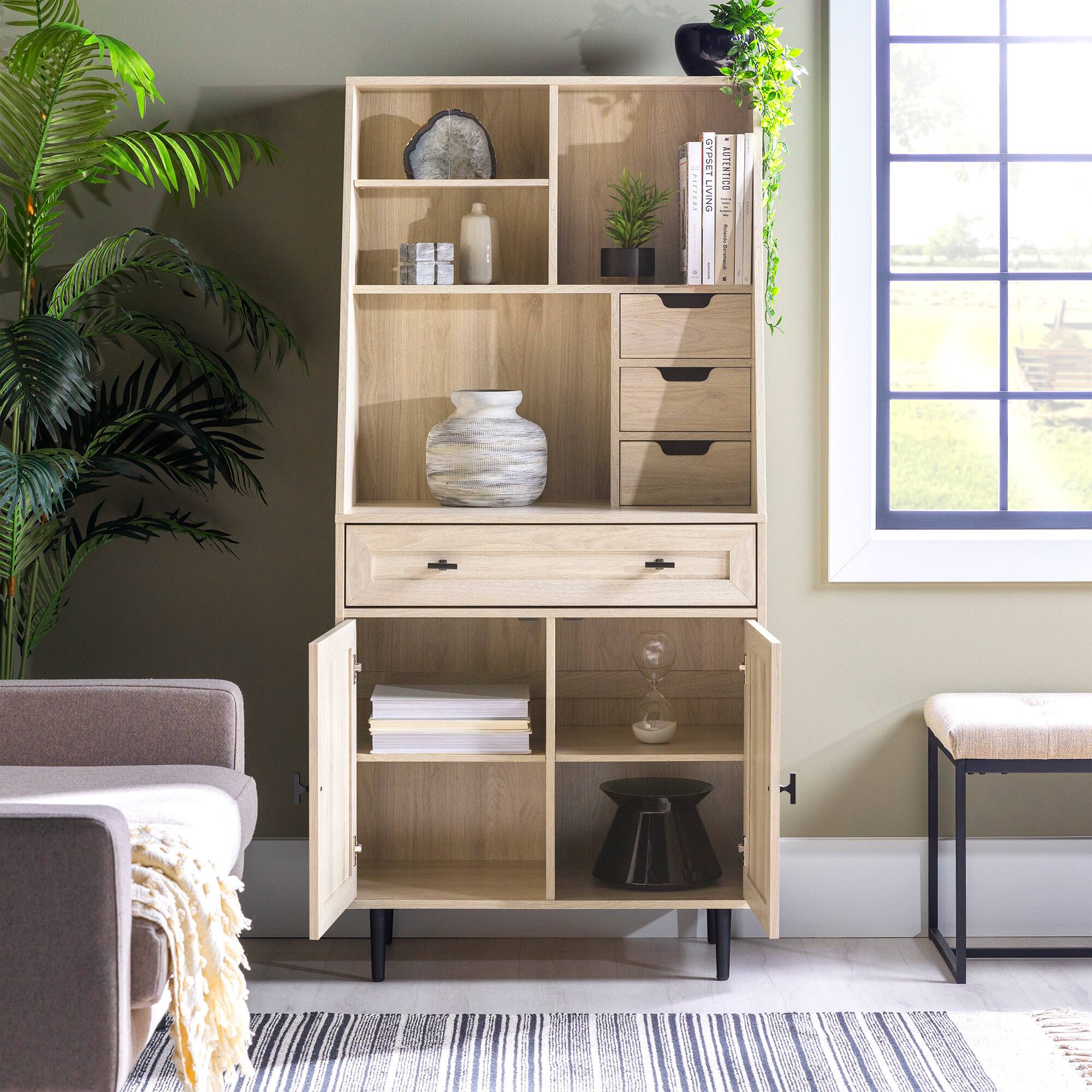 Best Buy Walker Edison 4 Drawer Cabinet Storage Computer Desk with Hutch Birch BBS64BELHUTBH