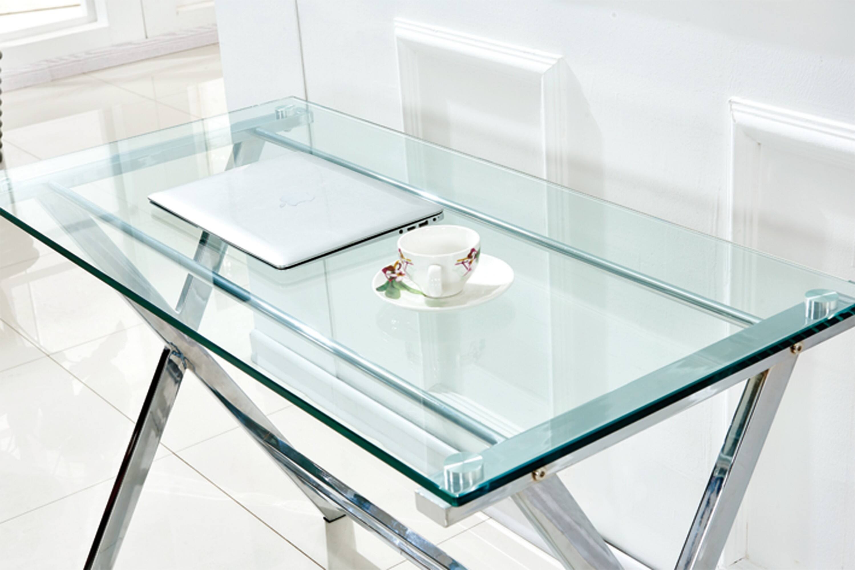Alt View 4. Glintex - Glass Computer Desk, Transparent Tempered  Glass Laptop Table with Rounded Edges Desks, Sofa Table - Clear.