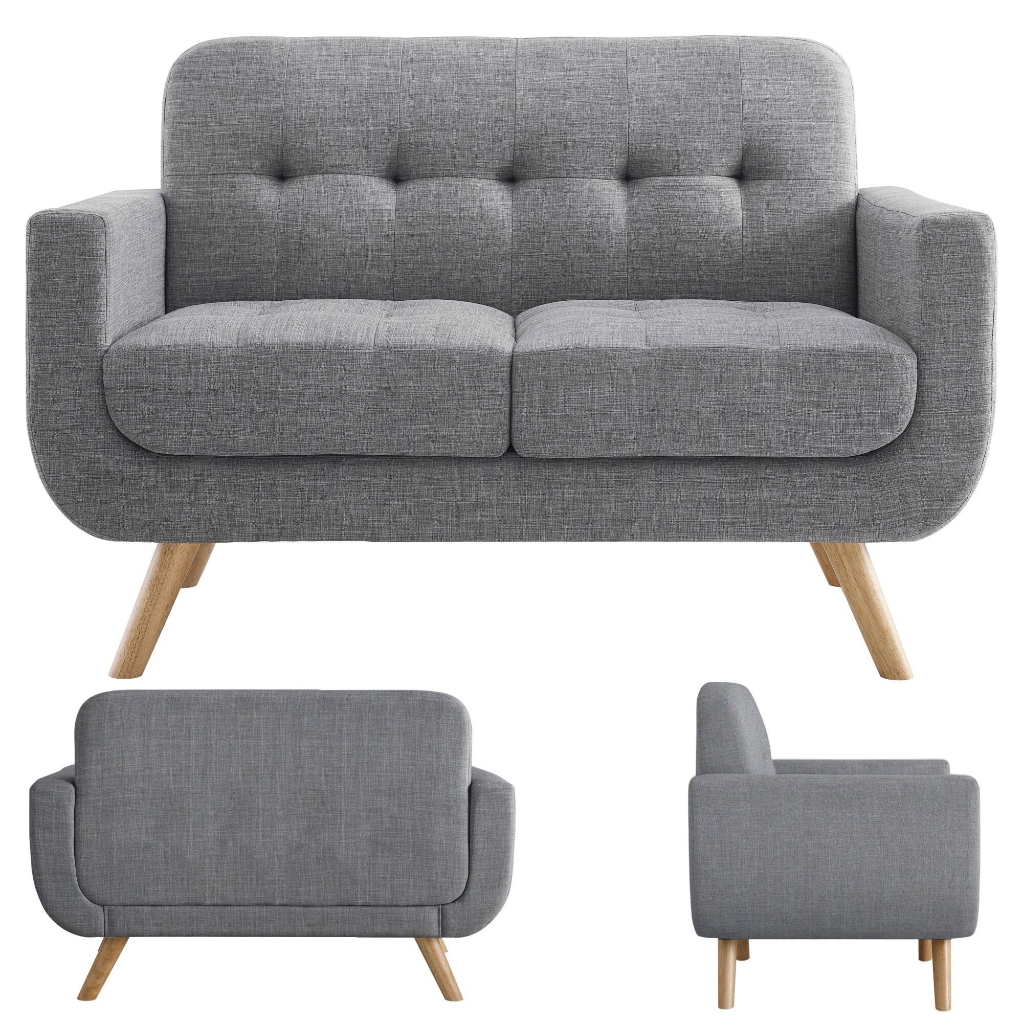 Alt View 3. Boyel Living - Linen Button Tufted Loveseat with Solid Wood Legs - Light Gray.