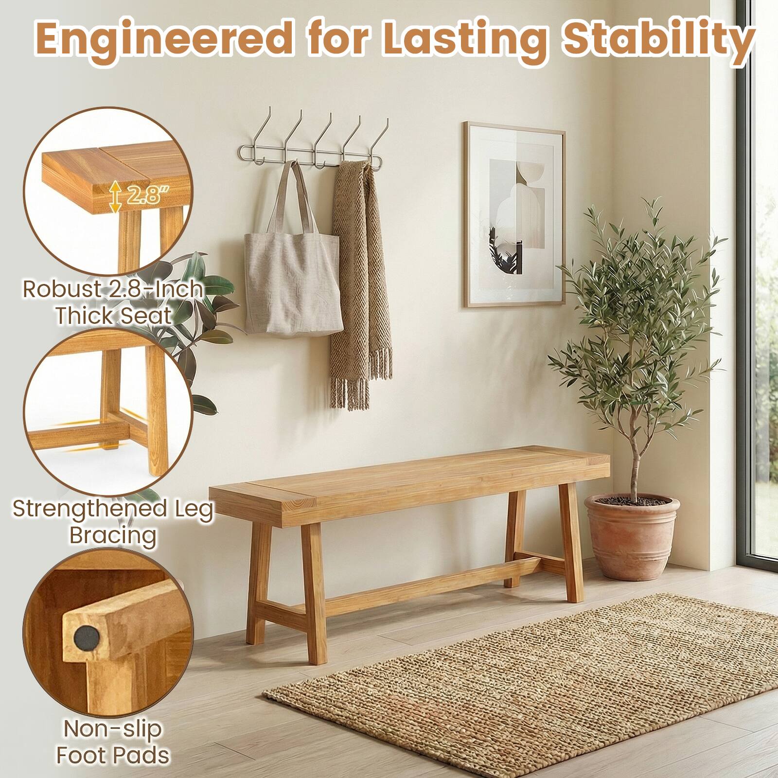 Engineered for Lasting Stability

- Robust 2.8-Inch Thick Seat
- Strengthened Leg Bracing
- Non-slip Foot Pads