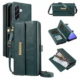Dteck - Wallet Case for Samsung Galaxy A36 5G, Shockproof PU Leather Flip RFID Blocking Card Slots with Shoulder Strap - Green