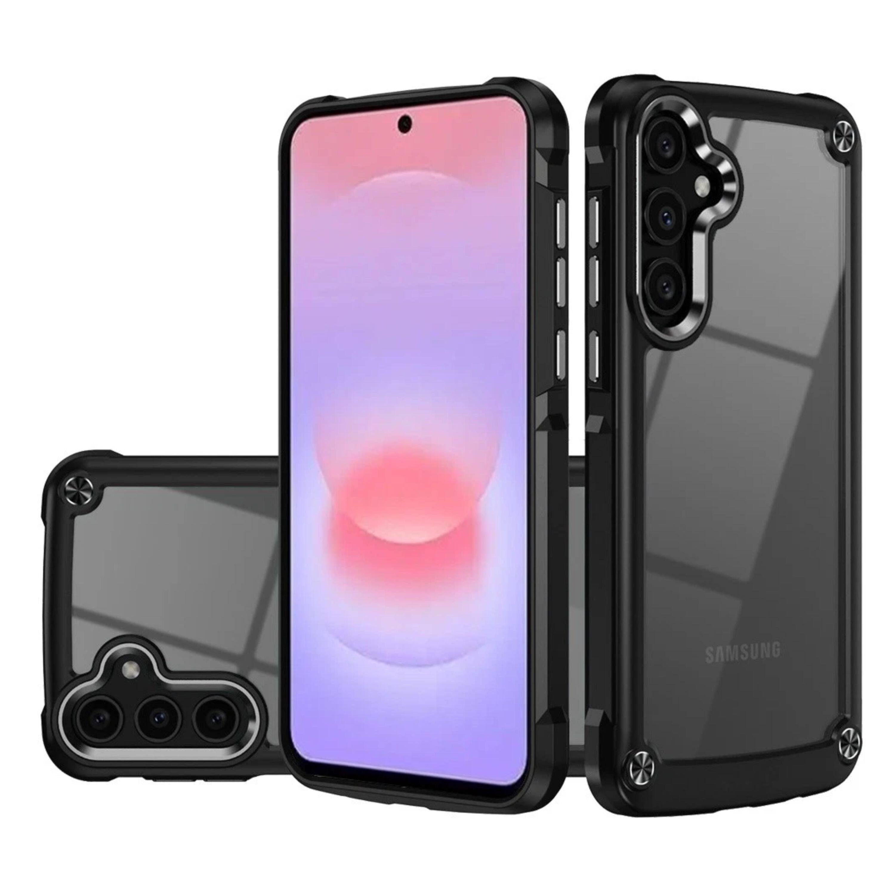 Angle. Kitcheniva - Raised Camera Lip Metal Buttons Phone Case With Tempered Glass For Samsung Galaxy A37 5G Black - Black.