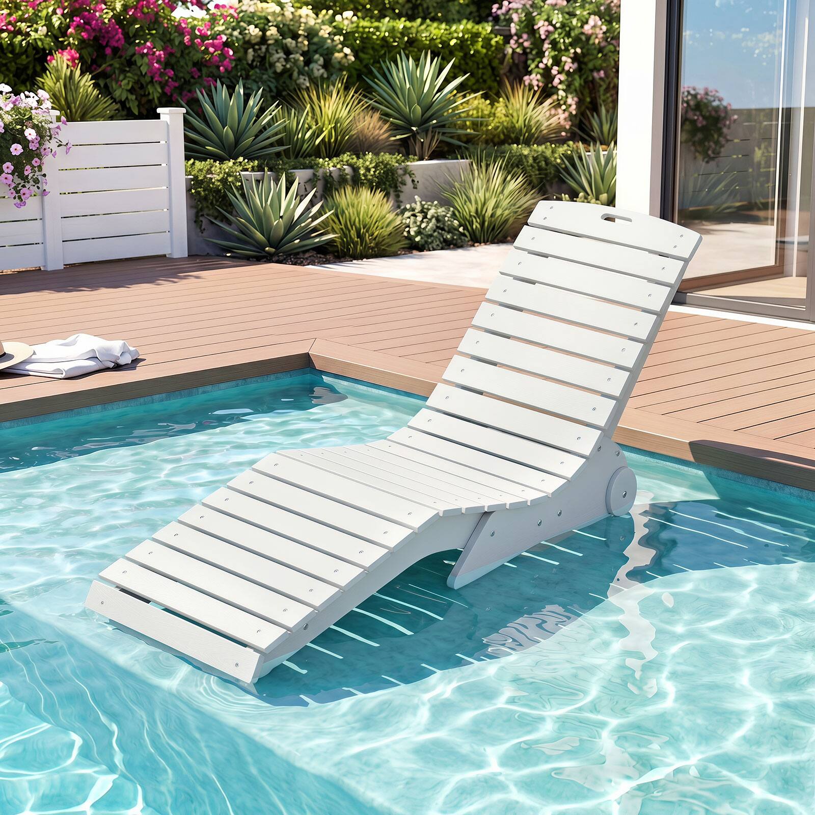 Alt View 3. Gymax - Gymax 2PCS In-Pool Lounge Chair Ergonomic S-Curve HDPE Pool Chaise Lounger w/Wheels White - White.