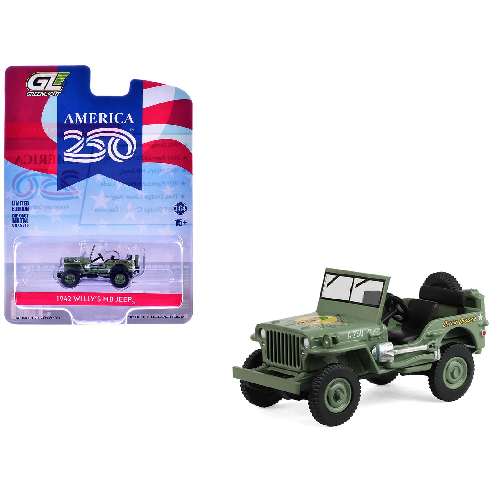 "1942 Willy’s MB Jeep Olive Green ""America 250 Edition"" ""Anniversary Collection"" Series 1/64 Diecast Model by Greenlight" price history on PriceWatchPro