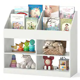 Gymax - 3-Tier Kid's Bookshelf w/Display Rack & 4 Compartments for Kids Room Playroom - White