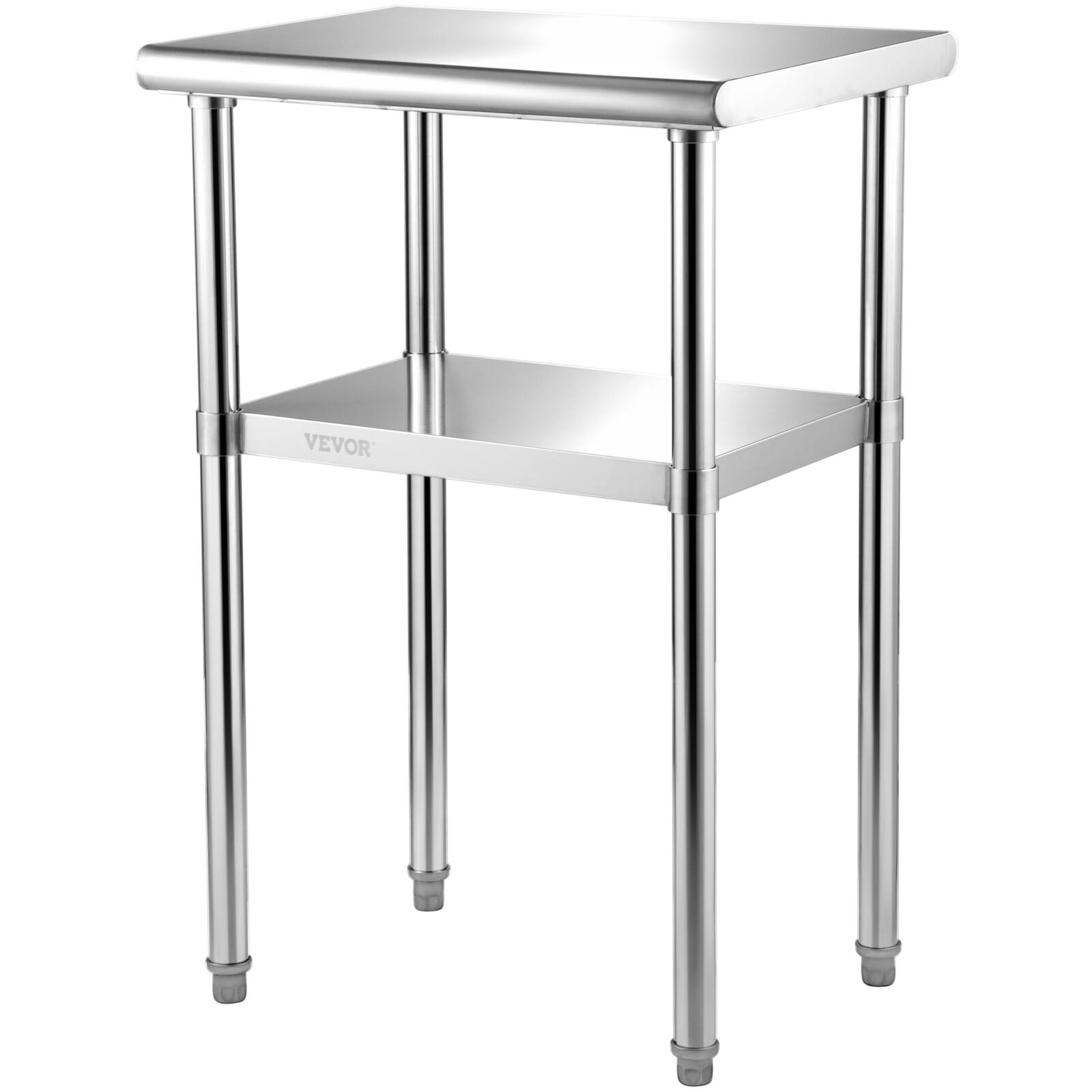 Front. VEVOR - Stainless Steel Prep Table,24 x 18 x 36 Inch, 600lbs Load Capacity Heavy Duty Metal Worktable with Adjustable Undershelf - Silver.