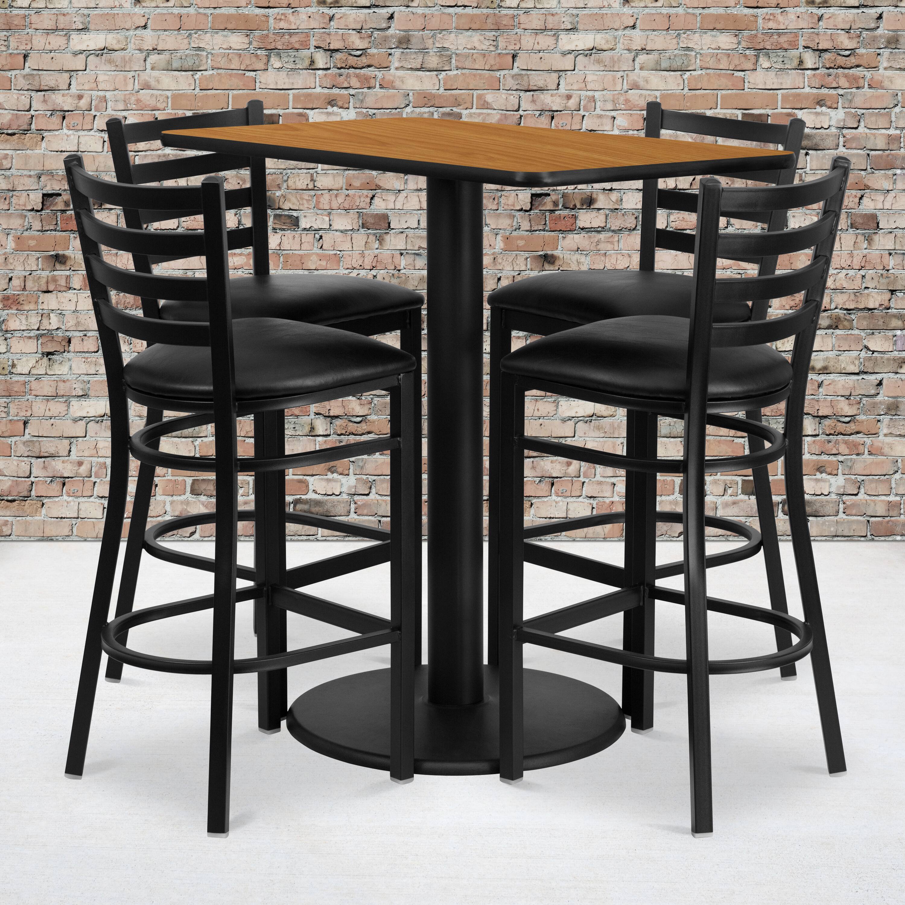 Alt View 1. Emma + Oliver - 24"x42" Rectangular Laminate Table Set with 4 Ladder Back Stools - Natural Top/Black Vinyl Seat.