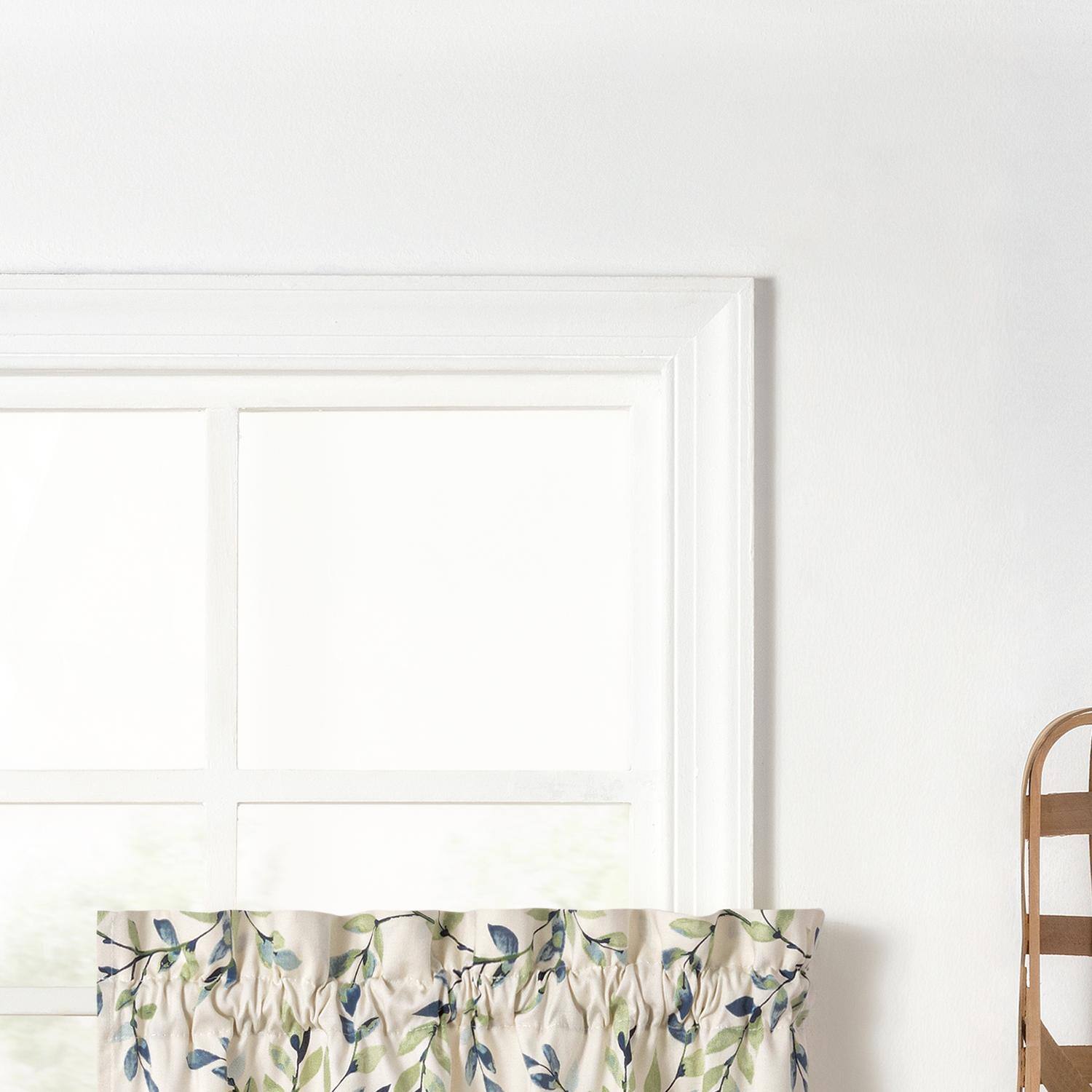 Left. Ellis Curtain - Ellis Vintage Stylish Medium Scale Printed Vine Pattern 1.5" Rod Pocket Tier for Windows 56"x36" Azure - Azure.