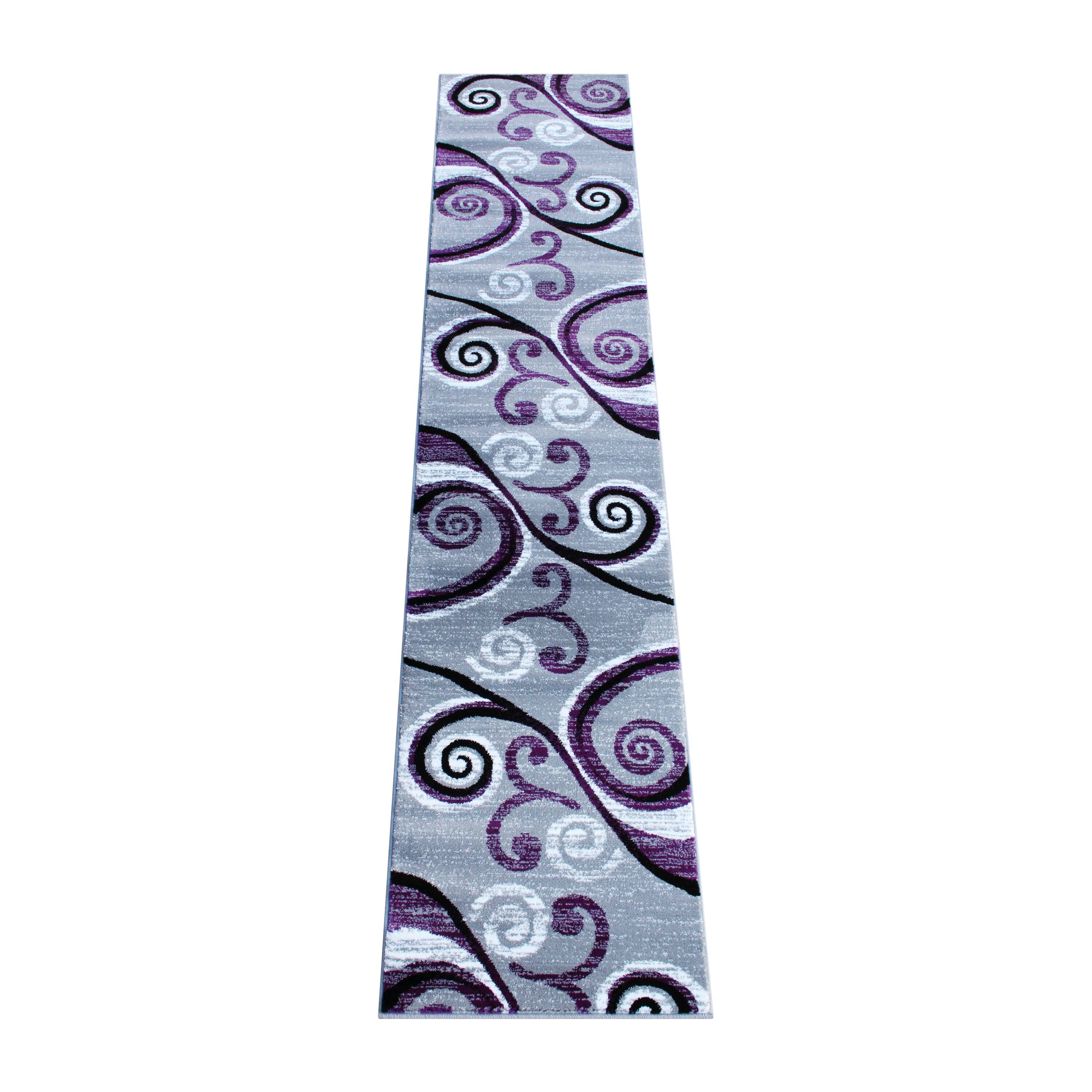 Alt View 1. Emma + Oliver - Helix Scraped Look Ultra Soft Plush Pile Olefin Accent Rug in Swirl Pattern, Jute Backing - Purple.