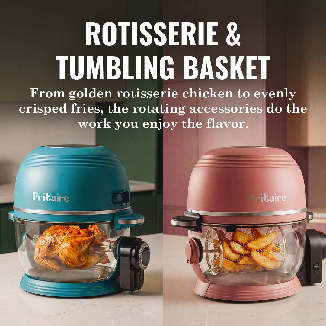ROTISSERIE & TUMBLING BASKET

From golden rotisserie chicken to evenly crisped fries, the rotating accessories do the work you enjoy the flavor.