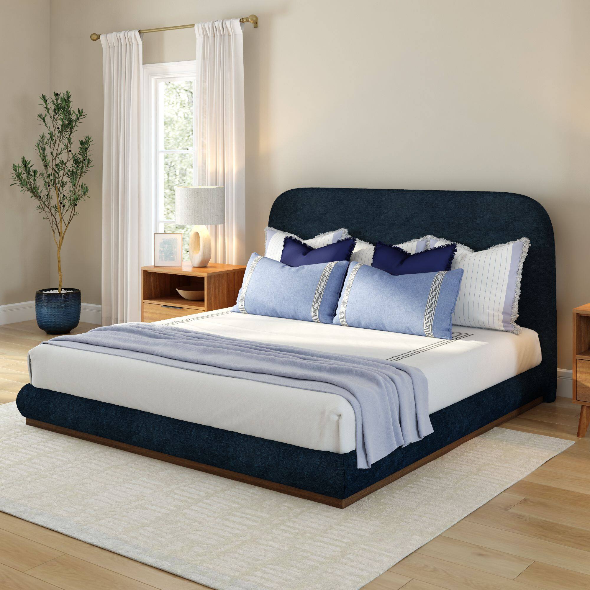 Front. Plank+Beam - Ashland Upholstered Bed (King), Indigo (PGY454-18) - Indigo.
