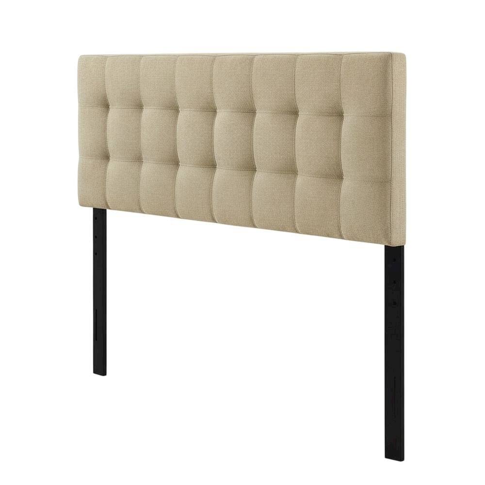 Front. FurniFact - Upholstered Fabric King Headboard in Neutral Tone with Classic Design - Beige.