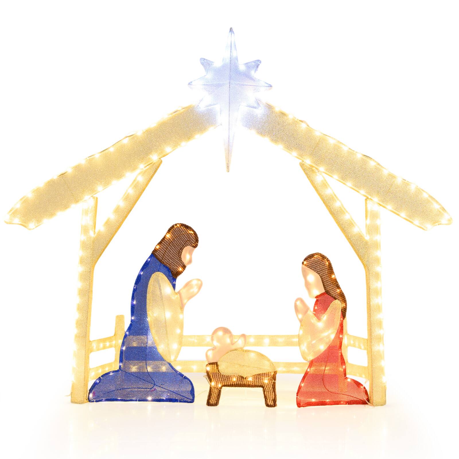 Front. Gymax - Gymax 4 Ft Lighted Nativity Scene w/272 Warm & Cold White LED Lights Ground Stakes Multi-color - Multi-color.