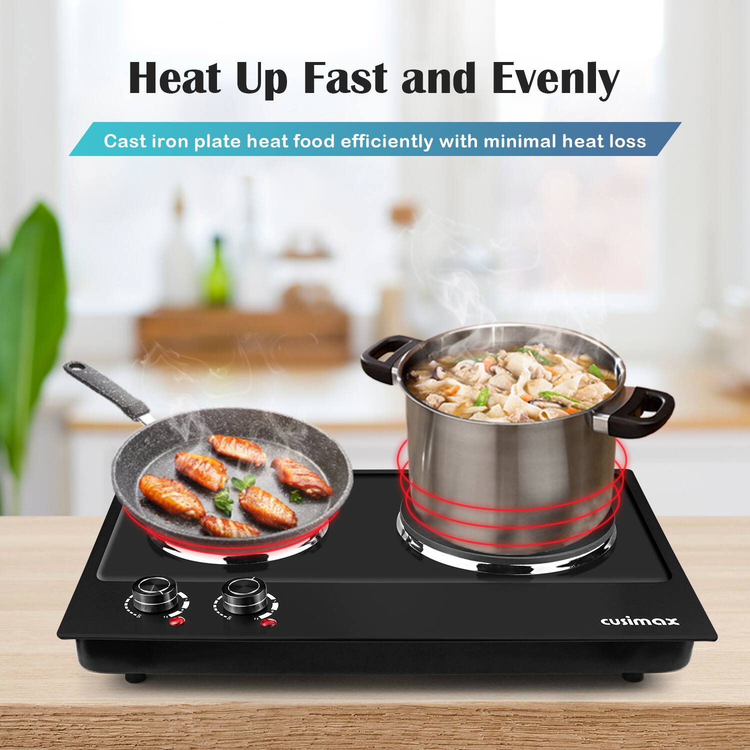 Heat Up Fast and Evenly

Cast iron plate heats food efficiently with minimal heat loss