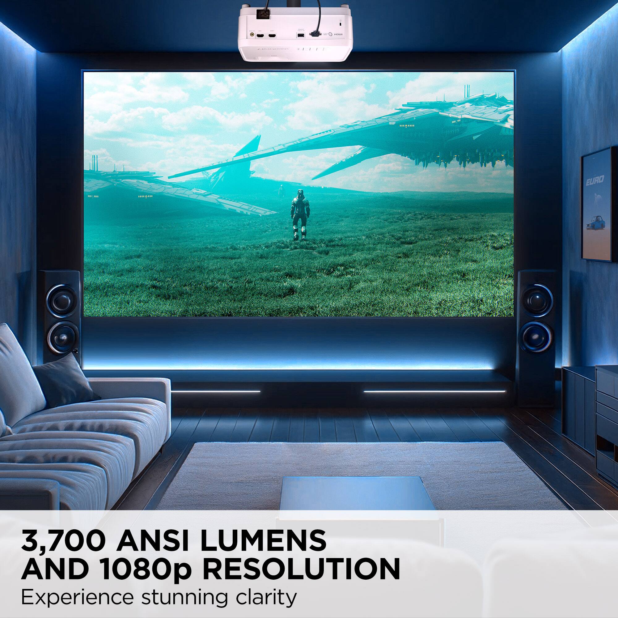 The text on the image reads: "3,700 ANSI LUMENS AND 1080p RESOLUTION Experience stunning clarity."