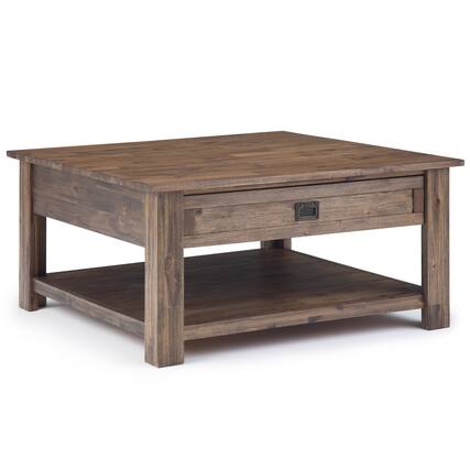 Front. Simpli Home - Monroe Square Coffee Table - Rustic Natural Aged Brown.