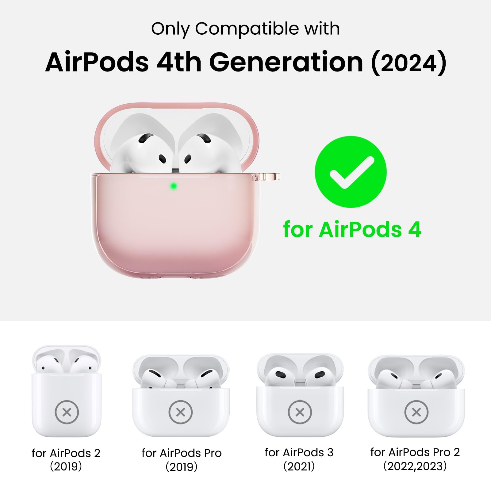 Only Compatible with AirPods 4th Generation (2024) for AirPods 4 x for AirPods 2 (2019) for AirPods Pro (2019) for AirPods 3 (2021) for AirPods Pro 2 (2022,2023)