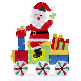 Costway - Lighted Santa on Train Christmas Decoration with LED Lights Gift Boxes - Multicolor