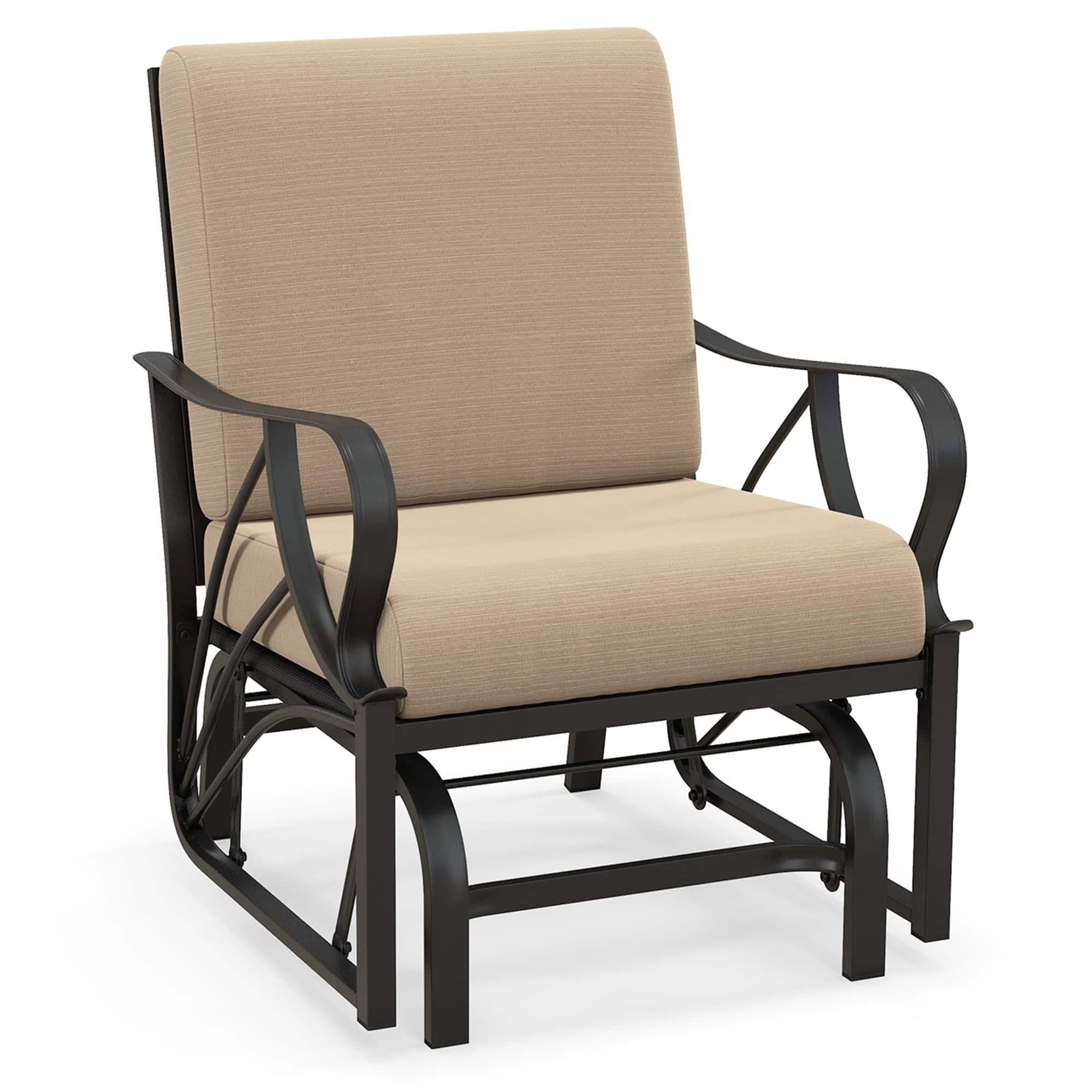 Front. Costway - Costway Patio Rocking Chair with Cushion Heavy-Duty Metal Frame Smooth Glider Outdoor - Brown.
