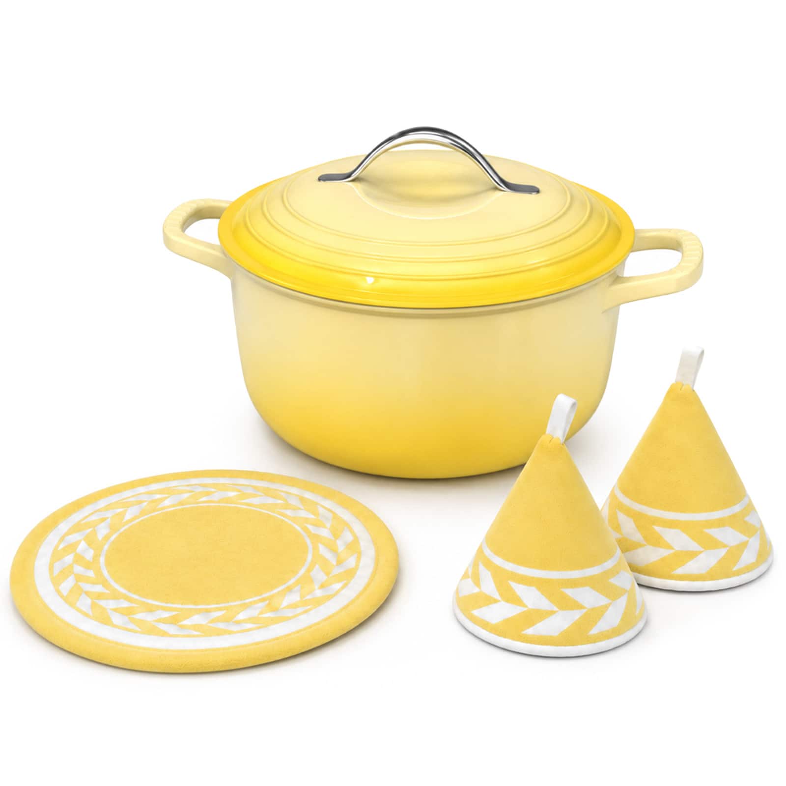 Winado - 7.5QT Enameled Cast Iron Dutch Oven with Lid & Heat-Resistant Gloves & Pot Mat Compatible with All Cooktops for Braising - Yellow