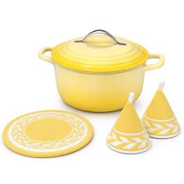 Winado - 7.5QT Enameled Cast Iron Dutch Oven with Lid & Heat-Resistant Gloves & Pot Mat Compatible with All Cooktops for Braising - Yellow