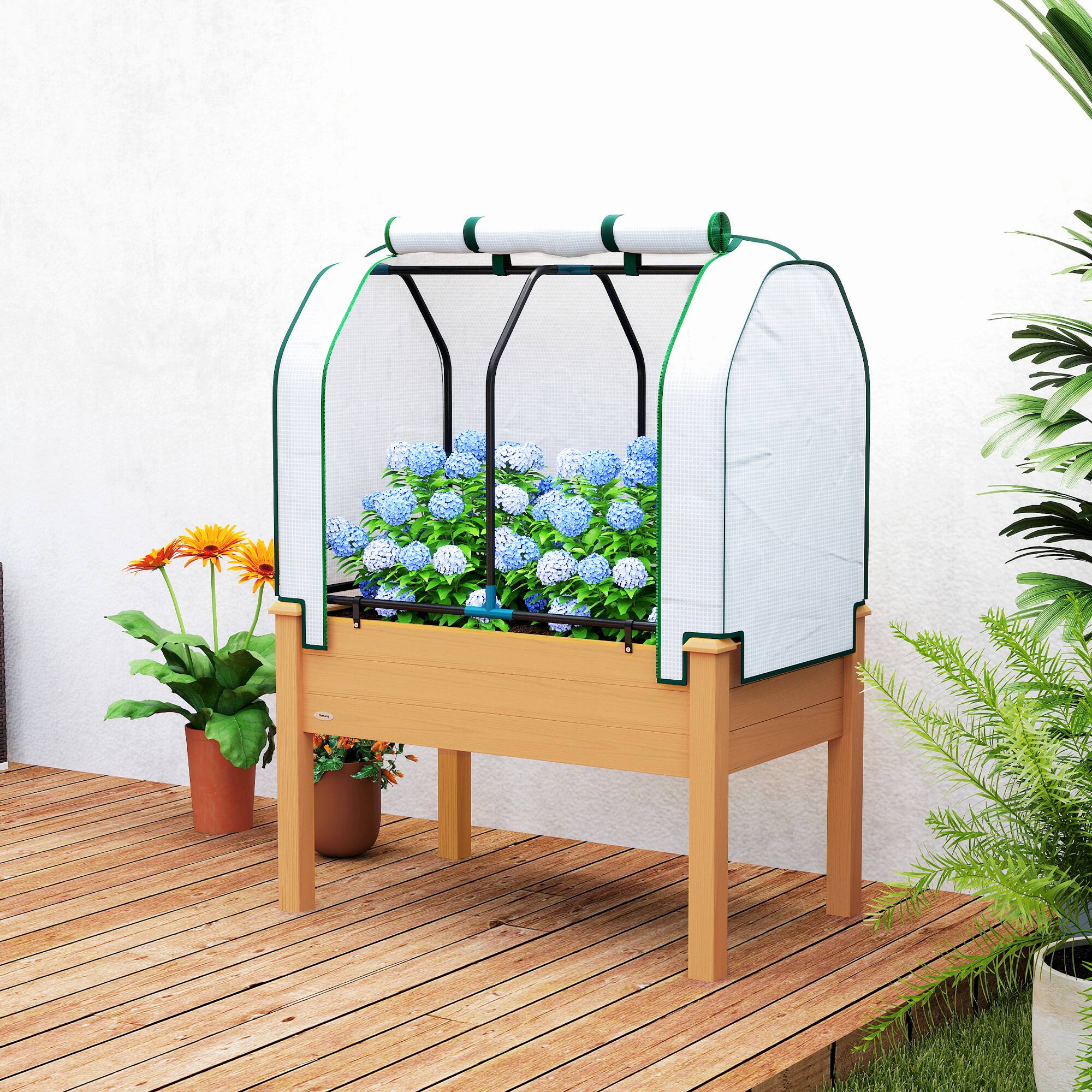 Alt View 1. Outsunny - Garden Bed with PE Greenhouse Cover Outdoor Planter Box for Herbs and Vegetables.
