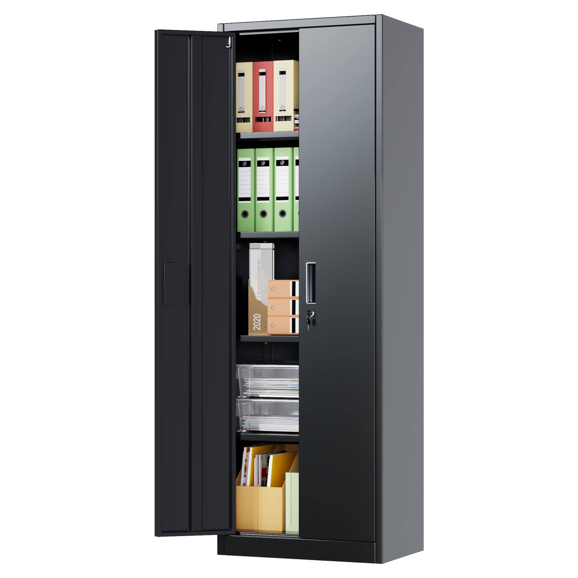 Left. Boyel Living - Steel Storage Cabinet with Locking Doors and Adjustable Shelves, 23.6 in. W x 70.9 in. H - Black.
