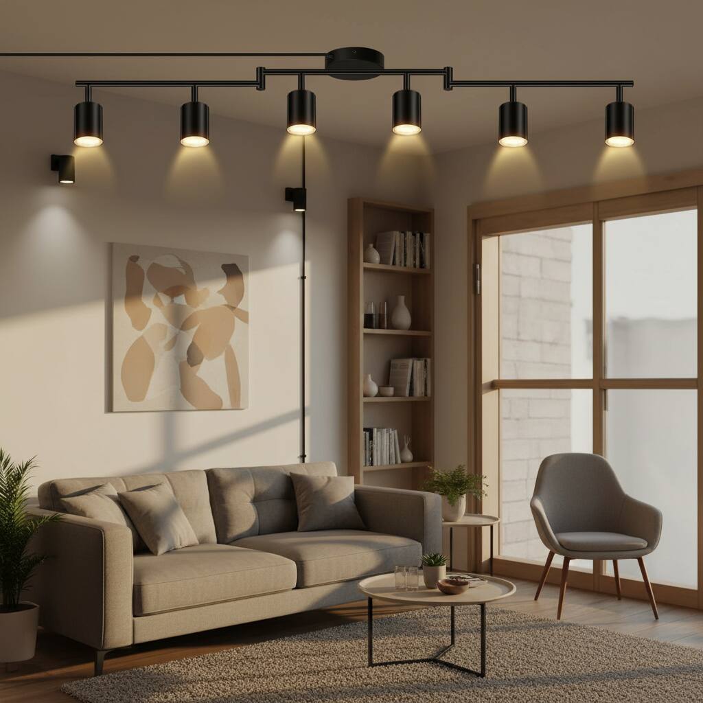 Alt View 1. Dazzed Corner - 6-Light Plug-in LED Track Lighting, Ceiling Spotlight Kit - Black.