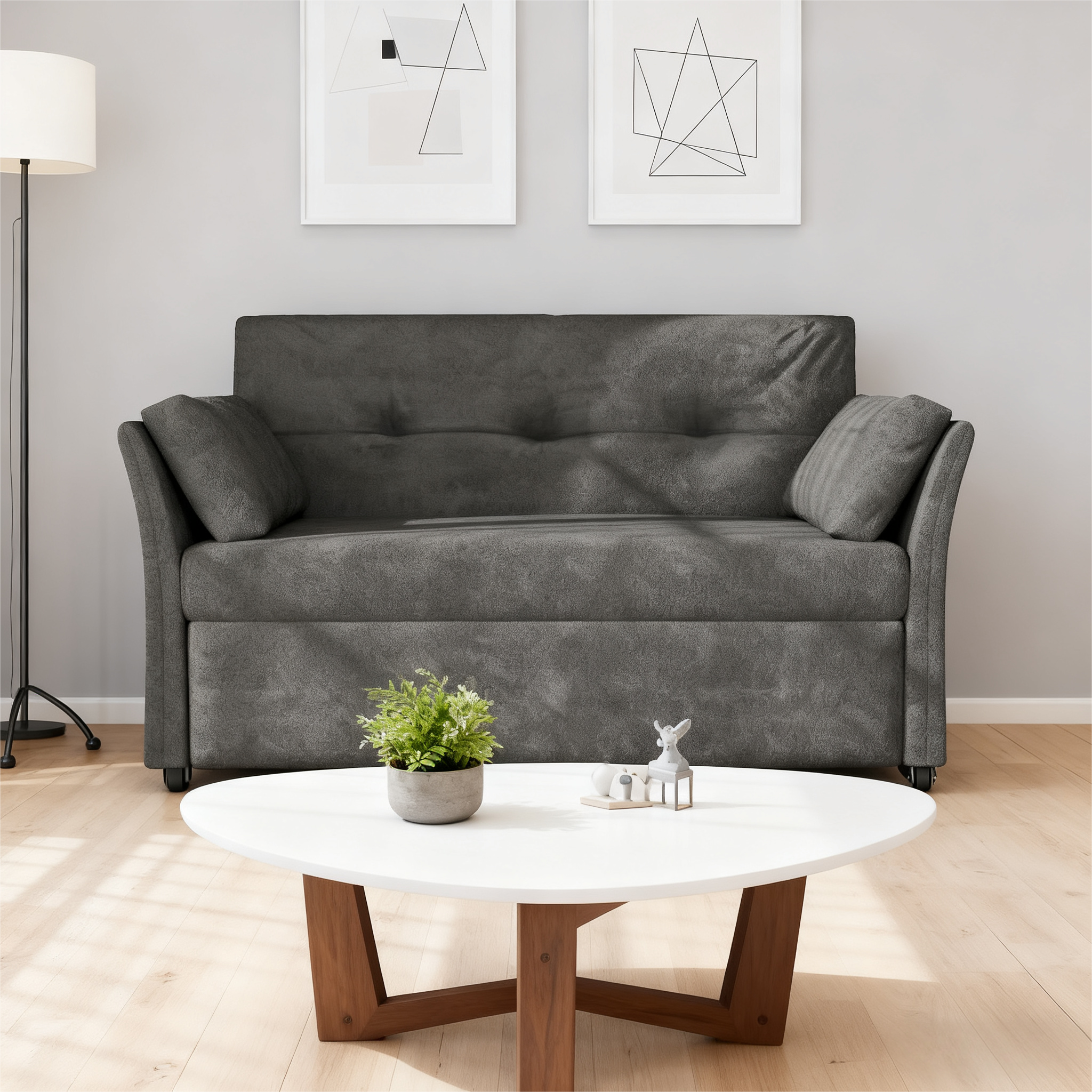 Dyonery - 51-inch convertible sofa bed sleeper sofa with side pockets and adjustable backrest, tool-free assembly - Gray