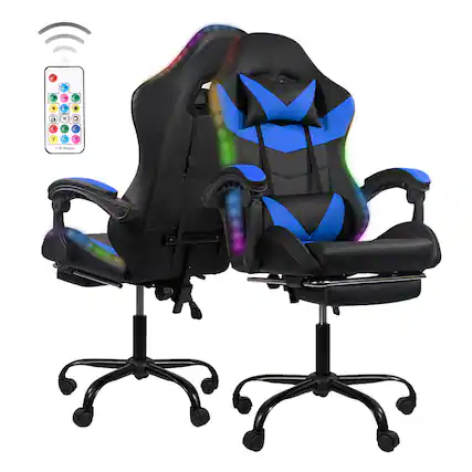 Front. Aukfa - Gaming Chair - Ergonomic PU Seat w/RGB Lighting & Synced Armrests - Blue.