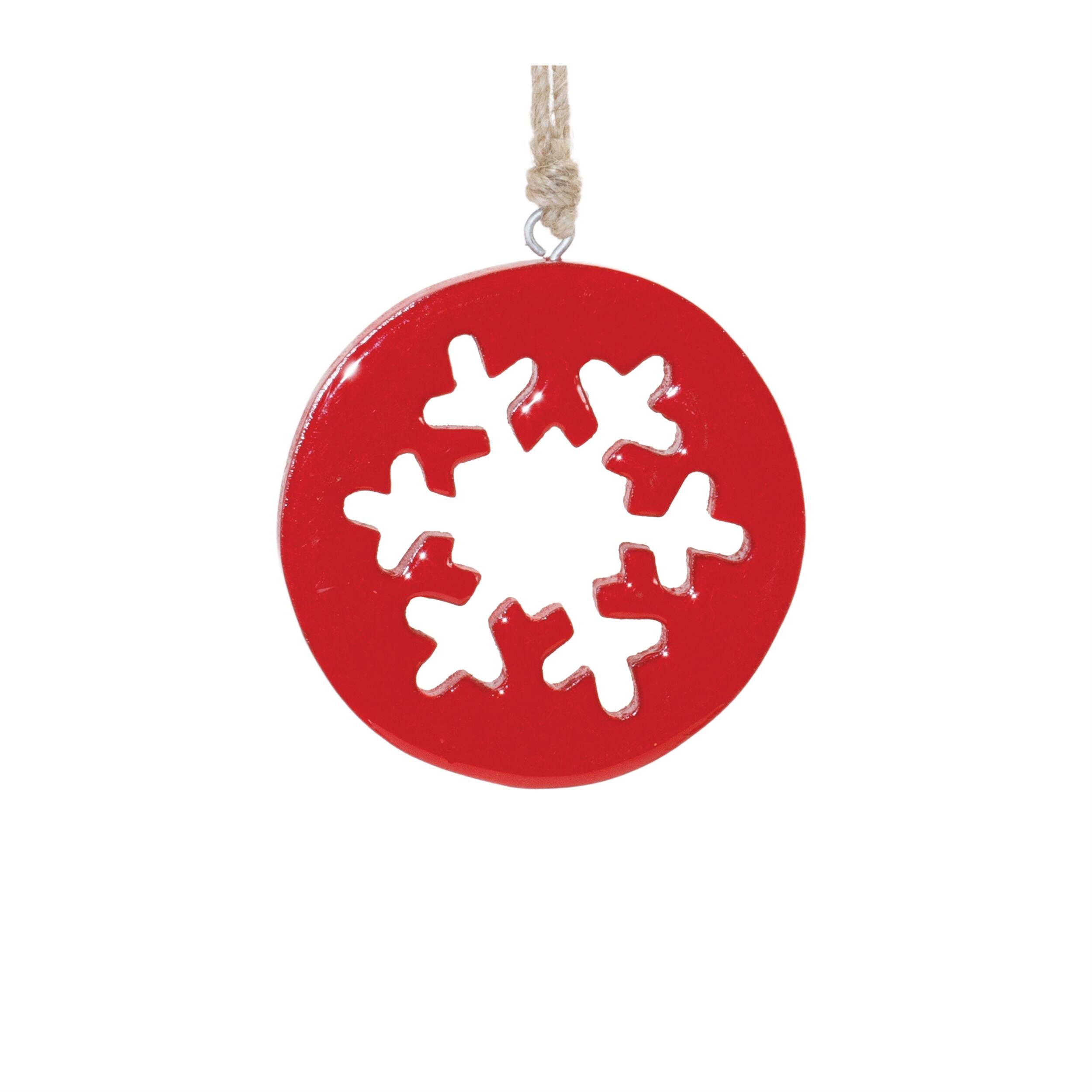 Back. BreeBe - Red Wood Snowflake Cut-Out Ornament (Set of 12) - Red.