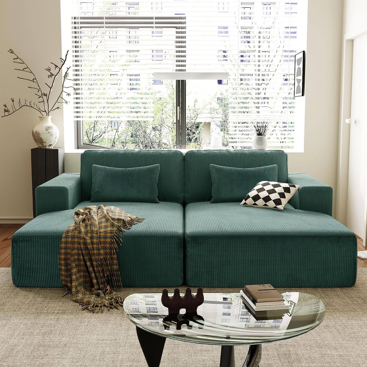 Alt View 6. Trinkets Crazed - 86.6" Oversized Double Lounge Chaise, Boneless Lounge Sofa Bed with Pillows - green.