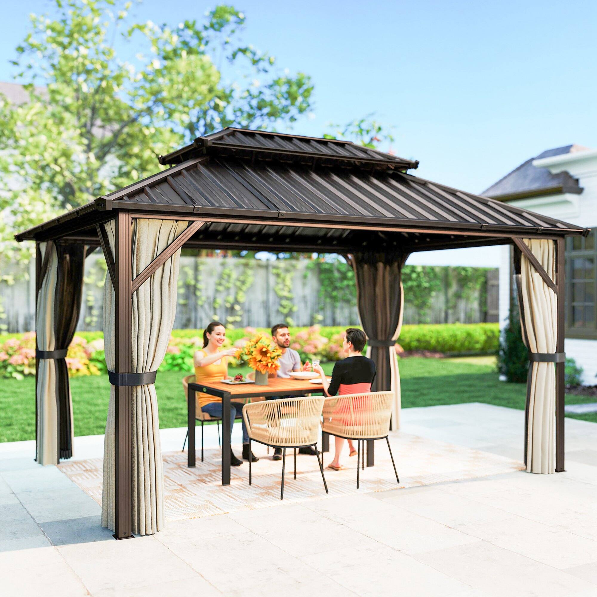Alt View 1. Outsunny - x 14' Hardtop Gazebo with Double Galvanized Steel Roof Canopy.