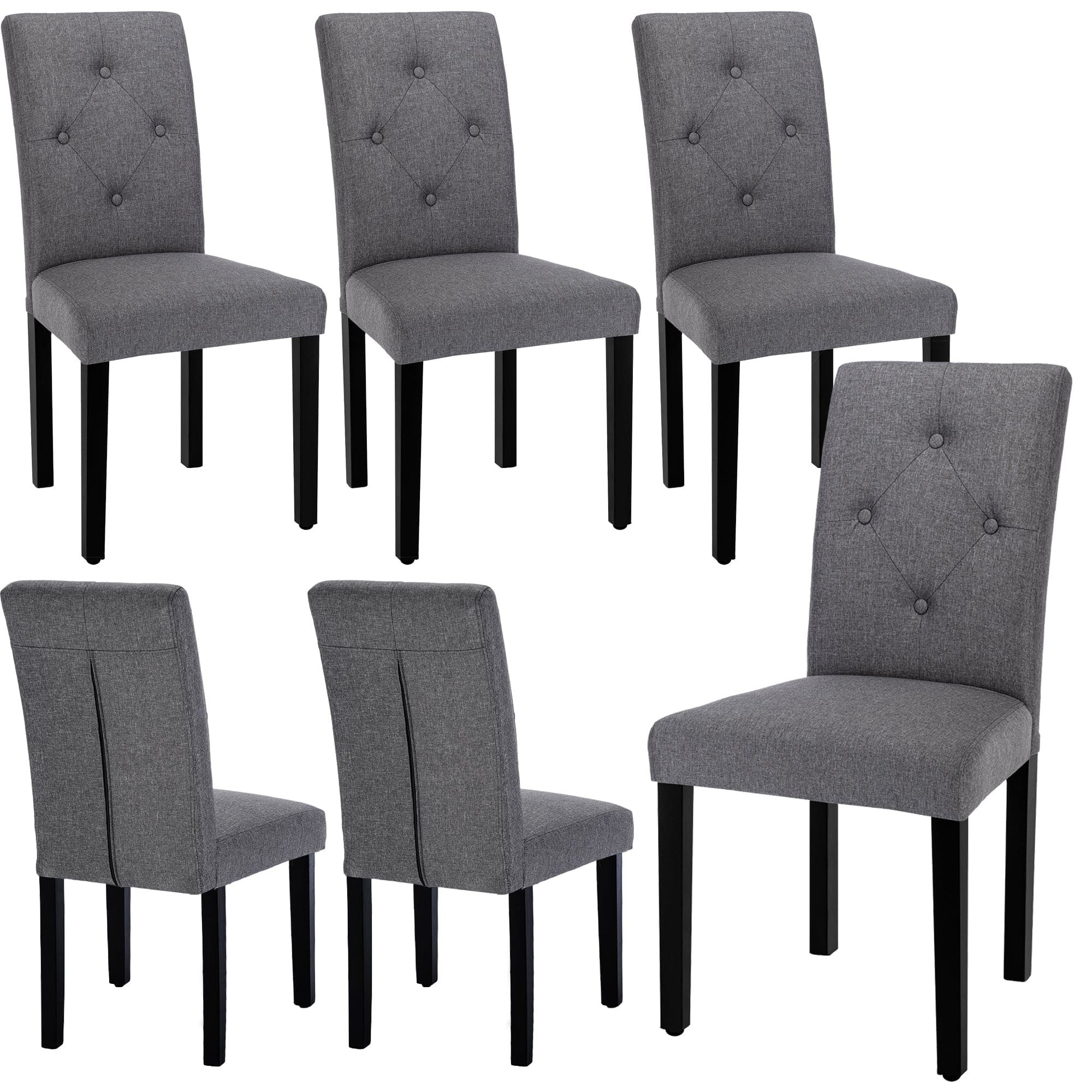 Front. Vecelo - Set of 6 Linen Dining Chairs  Upholstered Chairs- Ergonomic High Back, 260lb Capacity, Solid Wood Legs - Dark Grey.