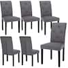 Front. Vecelo - Set of 6 Linen Dining Chairs Upholstered Chairs- Ergonomic High Back, 260lb Capacity, Solid Wood Legs - Dark Grey.