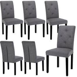 Vecelo - Set of 6 Linen Dining Chairs Upholstered Chairs- Ergonomic High Back, 260lb Capacity, Solid Wood Legs - Dark Gray