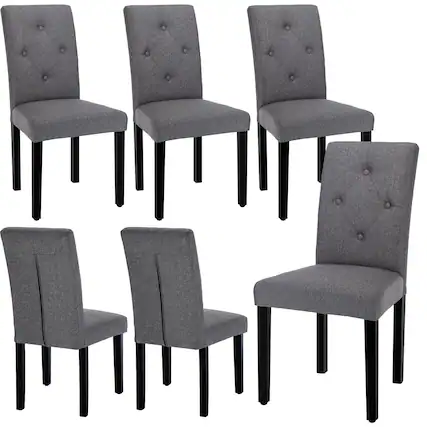 Front. Vecelo - Set of 6 Linen Dining Chairs Upholstered Chairs- Ergonomic High Back, 260lb Capacity, Solid Wood Legs - Dark Grey.