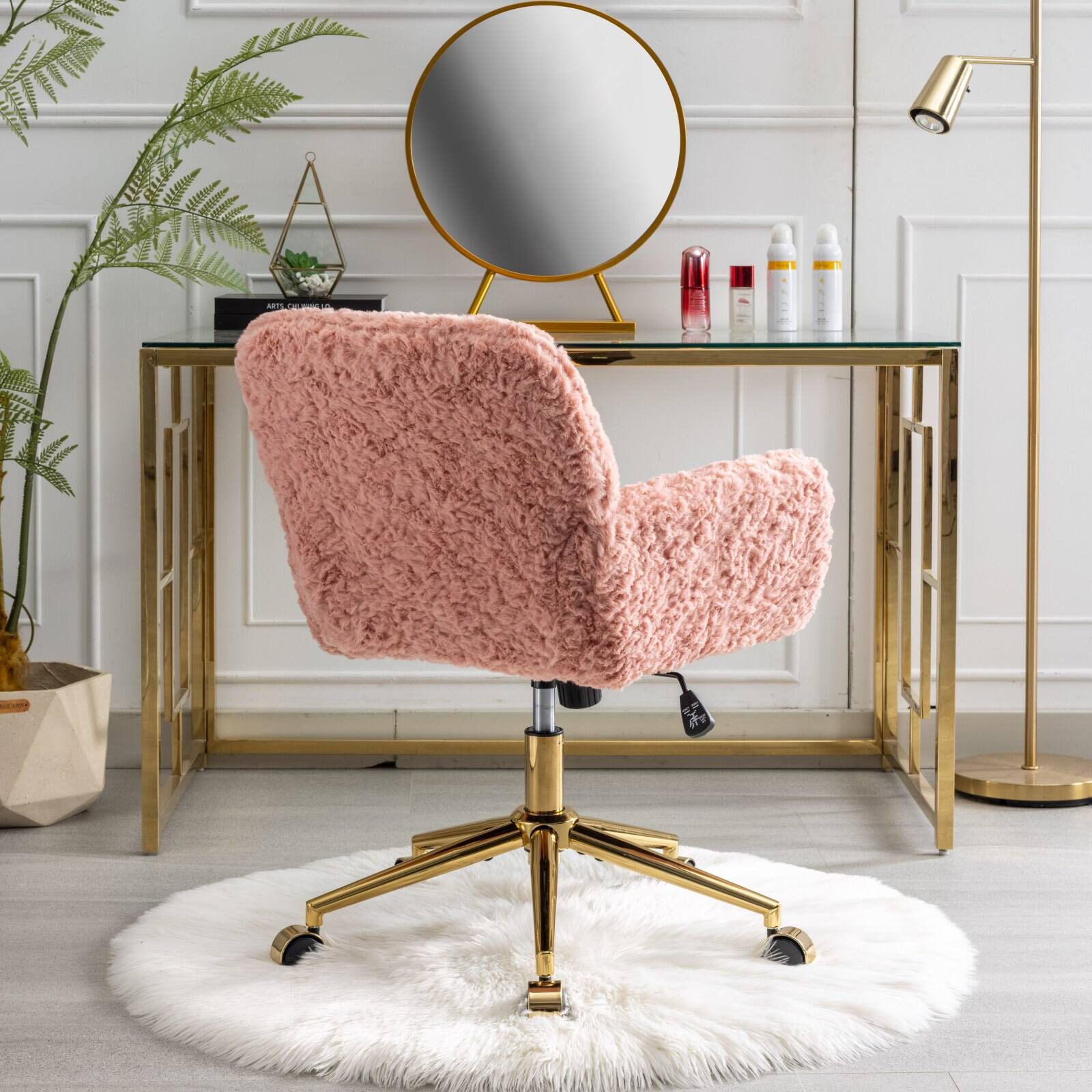 Left. Z-Edge - Modern Home Office Desk Chair with Golden Metal Base, Adjustable Height, 360 Degree Swivel, Smooth-Rolling Wheels - Pink.