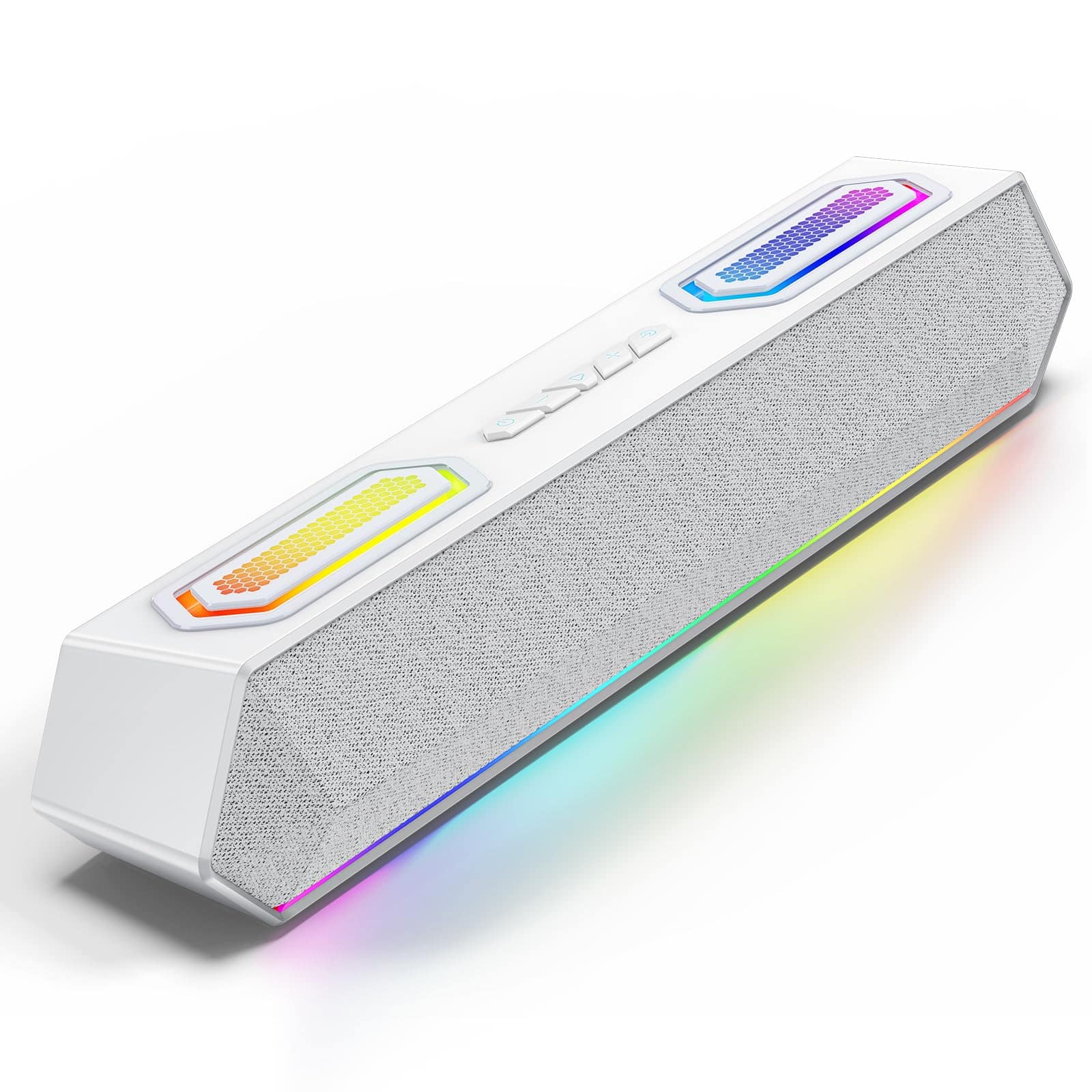 Cozy Serene - Usb Light Computer Speakers 40w Wireless Soundbar For Desktop Pc With 5.3 & Usb Audio Software Custom Eq Dynamic Rgb - White