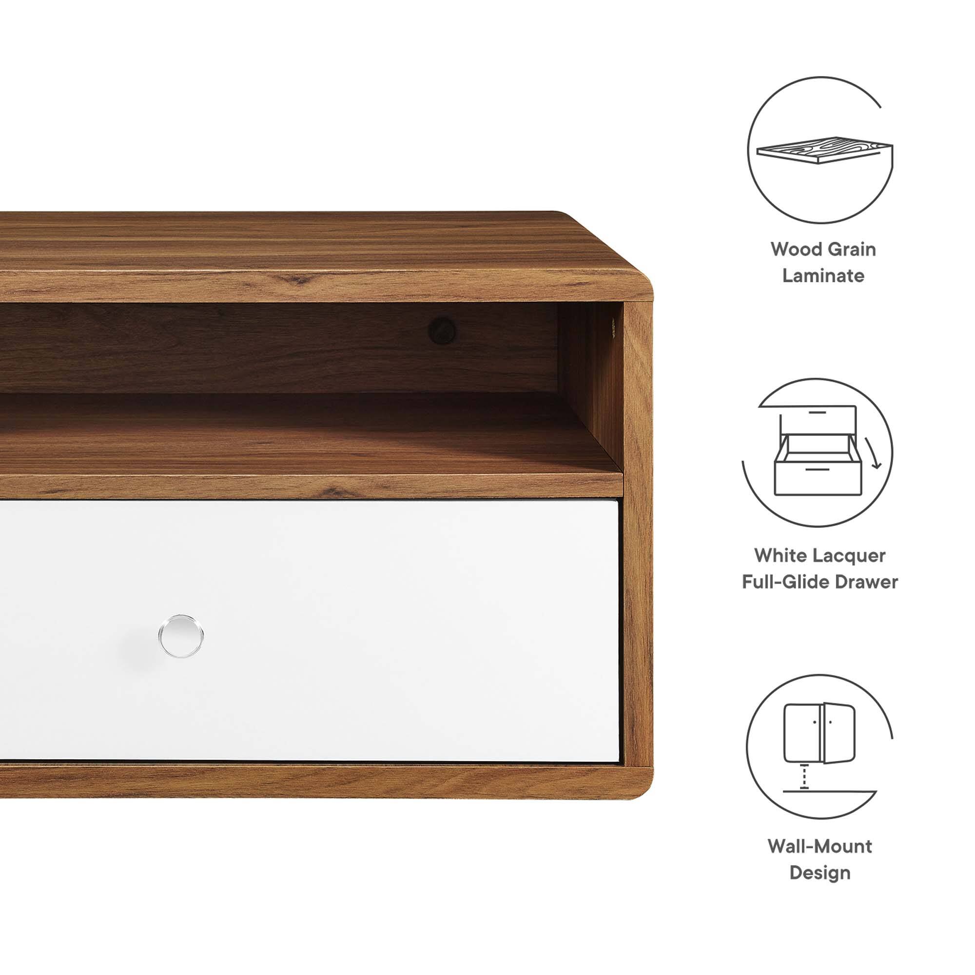 Wood Grain Laminate  
White Lacquer Full-Glide Drawer  
Wall-Mount Design